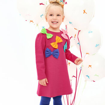 Girls Pink & Blue Bow Dress Set