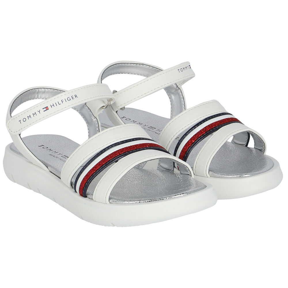Sanctuary konto symptom Tommy Hilfiger Girls White Stripe Logo Sandals | Junior Couture USA