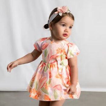 Younger Girls Pink & Orange Floral Dress