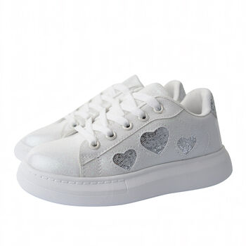 Girls White Hearts Trainers