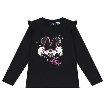 Girls Black Minnie Mouse Long Sleeve Top