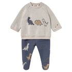 Baby Boys Grey & Blue Dinosaur 2 Piece Babygrow, 2, hi-res