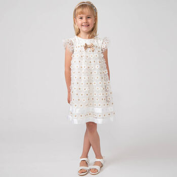 Girls Ivory & Gold Tulle Dress