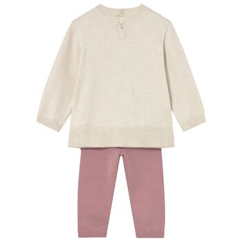 Younger Girls Beige & Pink Teddy Bear Trousers Set
