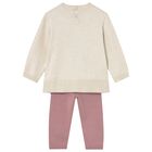 Younger Girls Beige & Pink Teddy Bear Trousers Set, 1, hi-res
