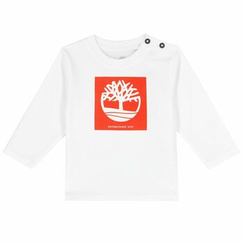 Younger Boys White & Red Logo Long Sleeve Top