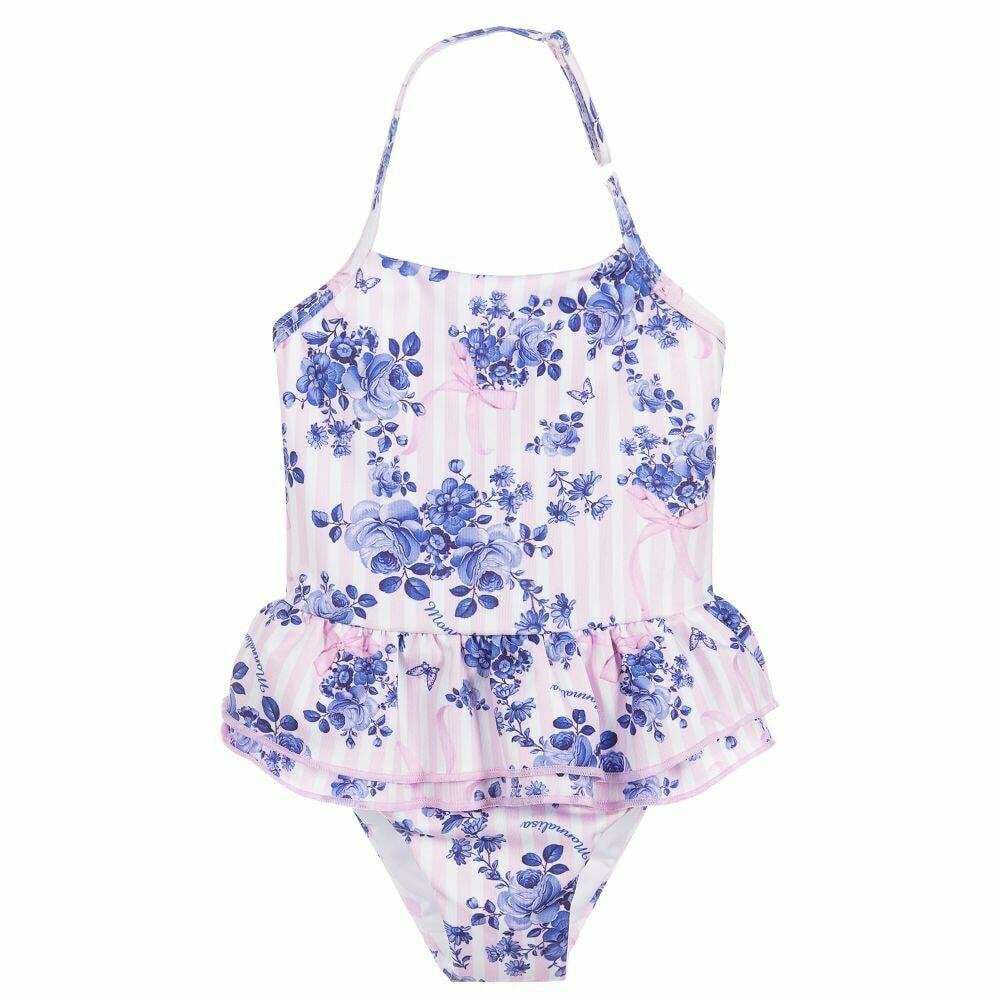 Monnalisa Younger Girls pink Blue Floral Swimsuit Junior Couture USA