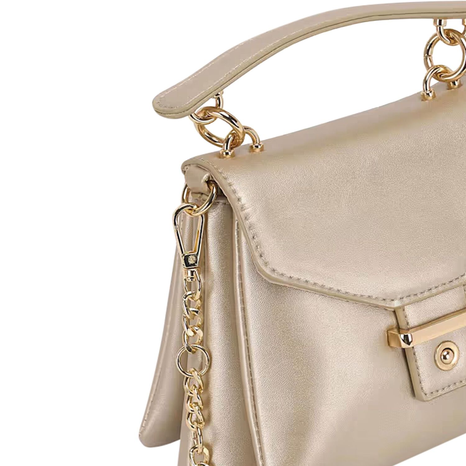 Girls Gold Leather Handbag, 2, hi-res