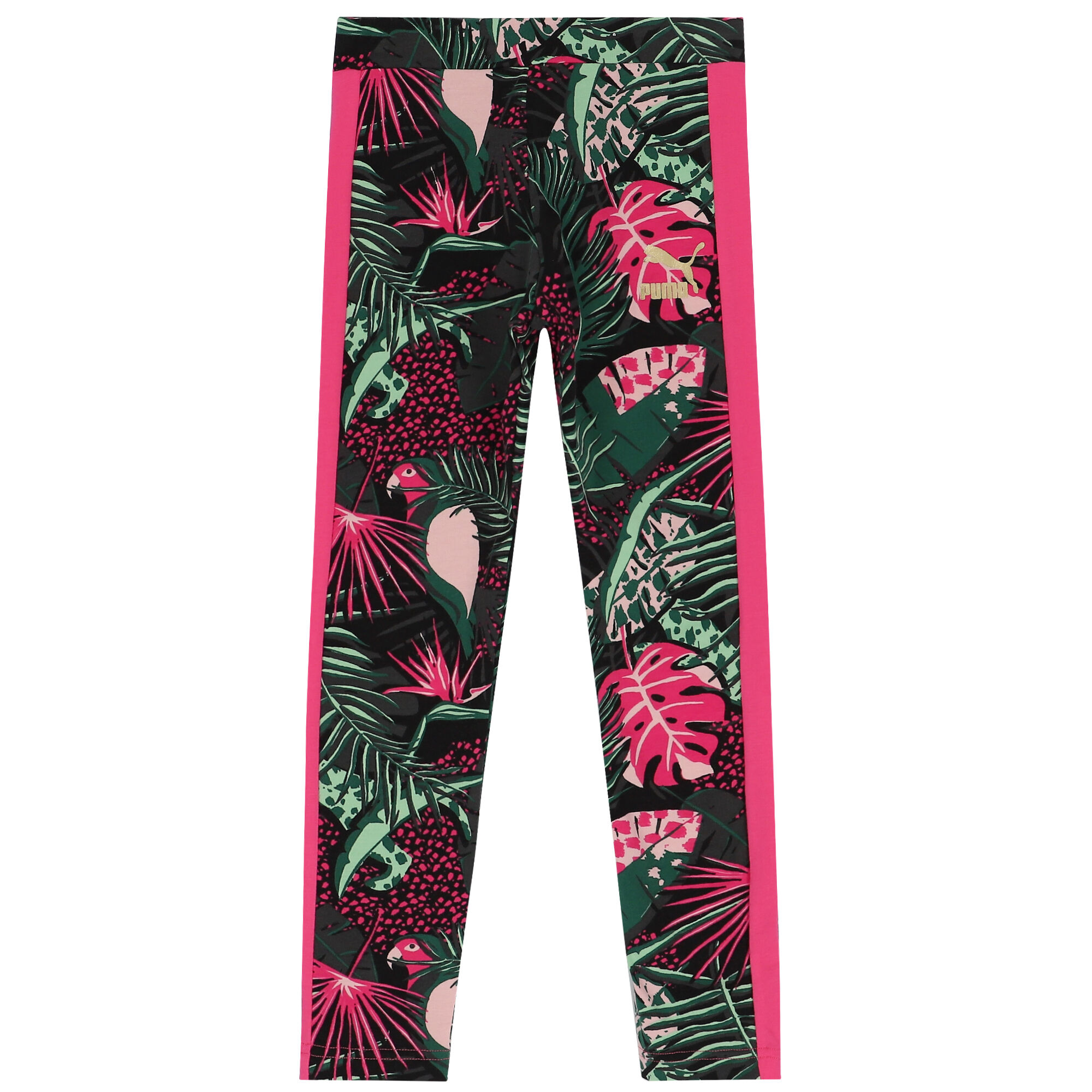 Puma Girls Green Black Pink Leggings Junior Couture