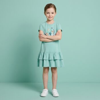 Girls Green Butterflies Logo Dress