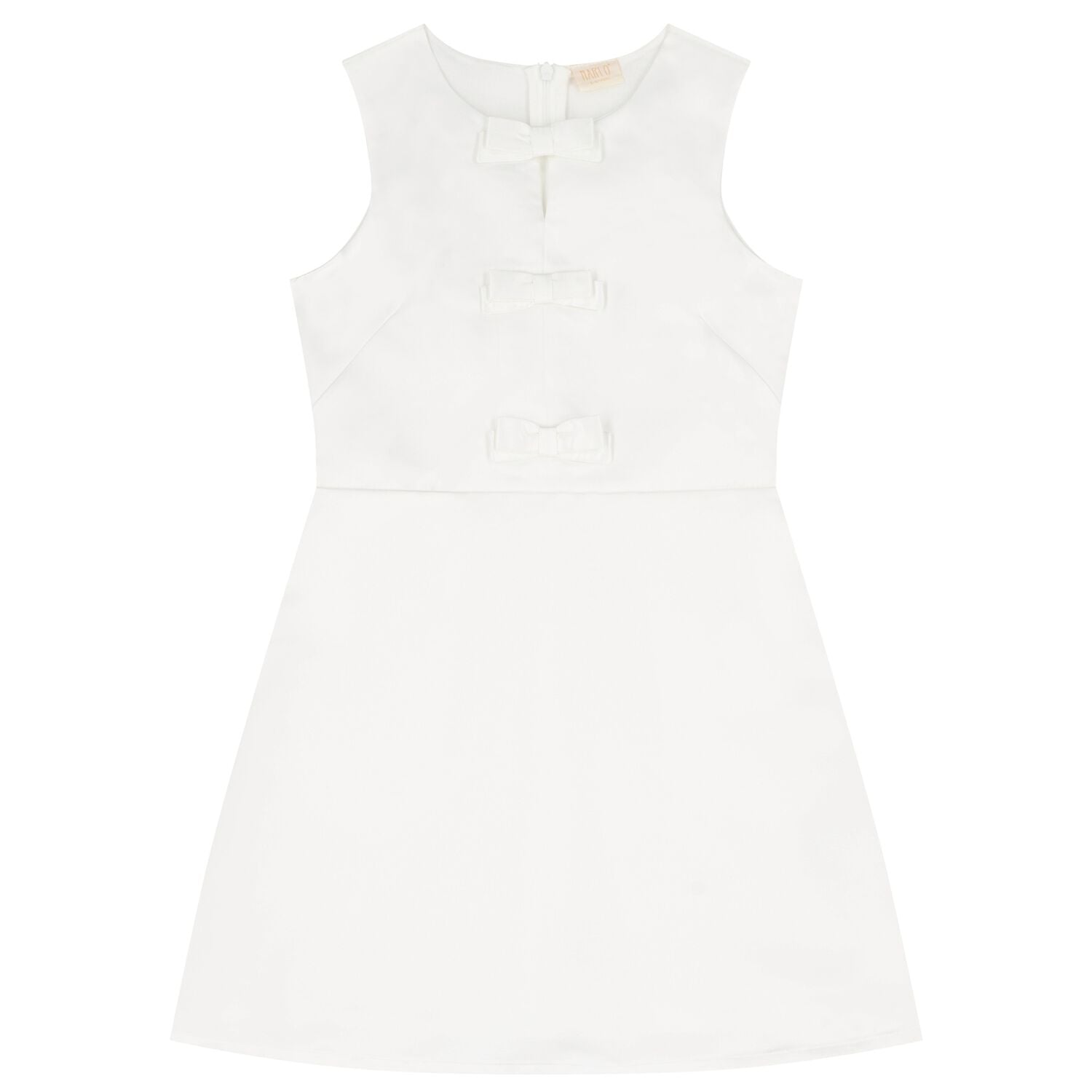Girls White Bow Satin Dress, 1, hi-res