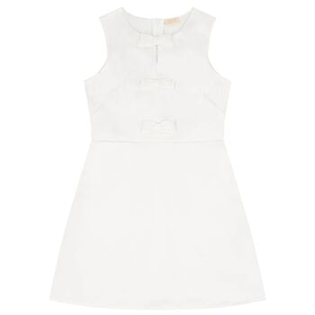 Girls White Bow Satin Dress