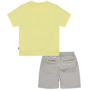 Boys Yellow & Grey Logo Shorts Set