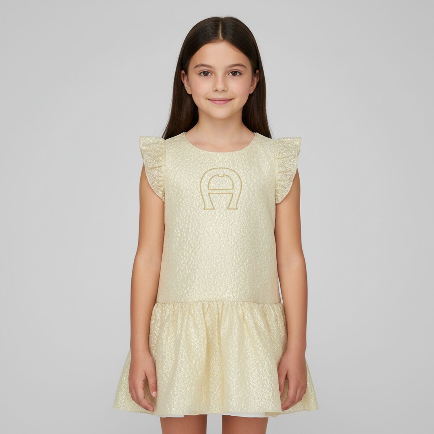 Girls Gold Logo Dress, 1, hi-res