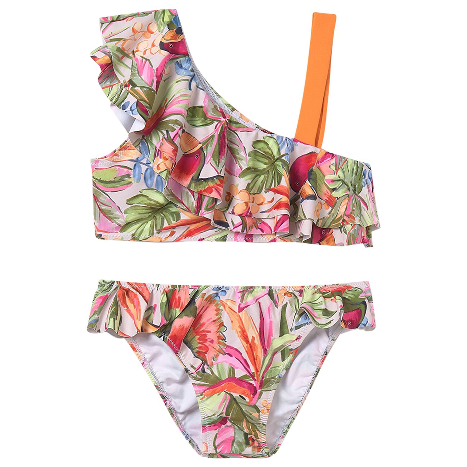 Girls Green & Pink Tropical Bikini, 1, hi-res image number null