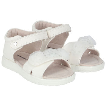 Younger Girls White Flower Sandals