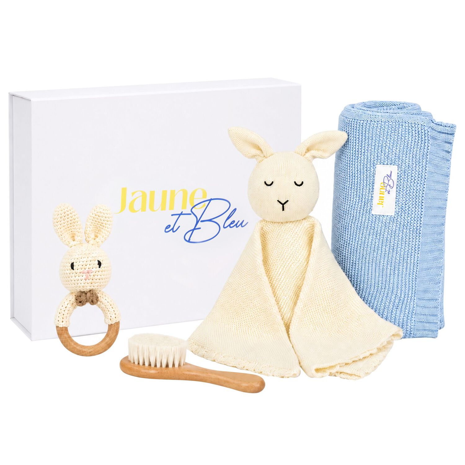 Ivory & Blue Baby Blanket & Bunny Comforter Gift Set, 2, hi-res
