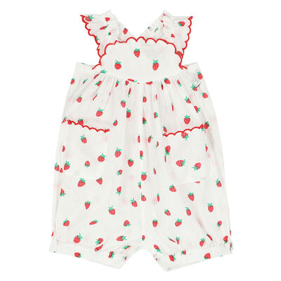 Younger Girls White & Red Strawberry Romper