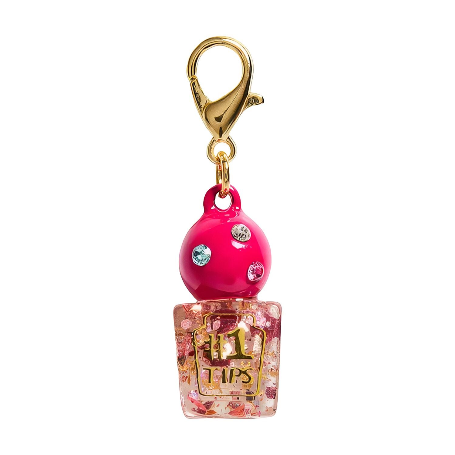 Girls Gold & Pink Nail Polish Charm, 1, hi-res