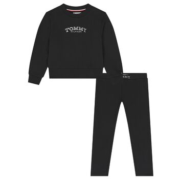 Girls Black Logo Leggings Set