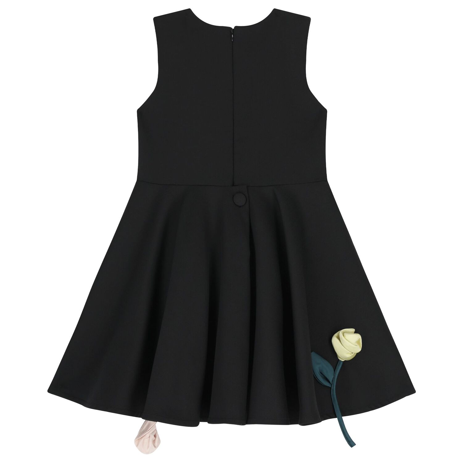 Girls Black Rose Satin Dress, 2, hi-res