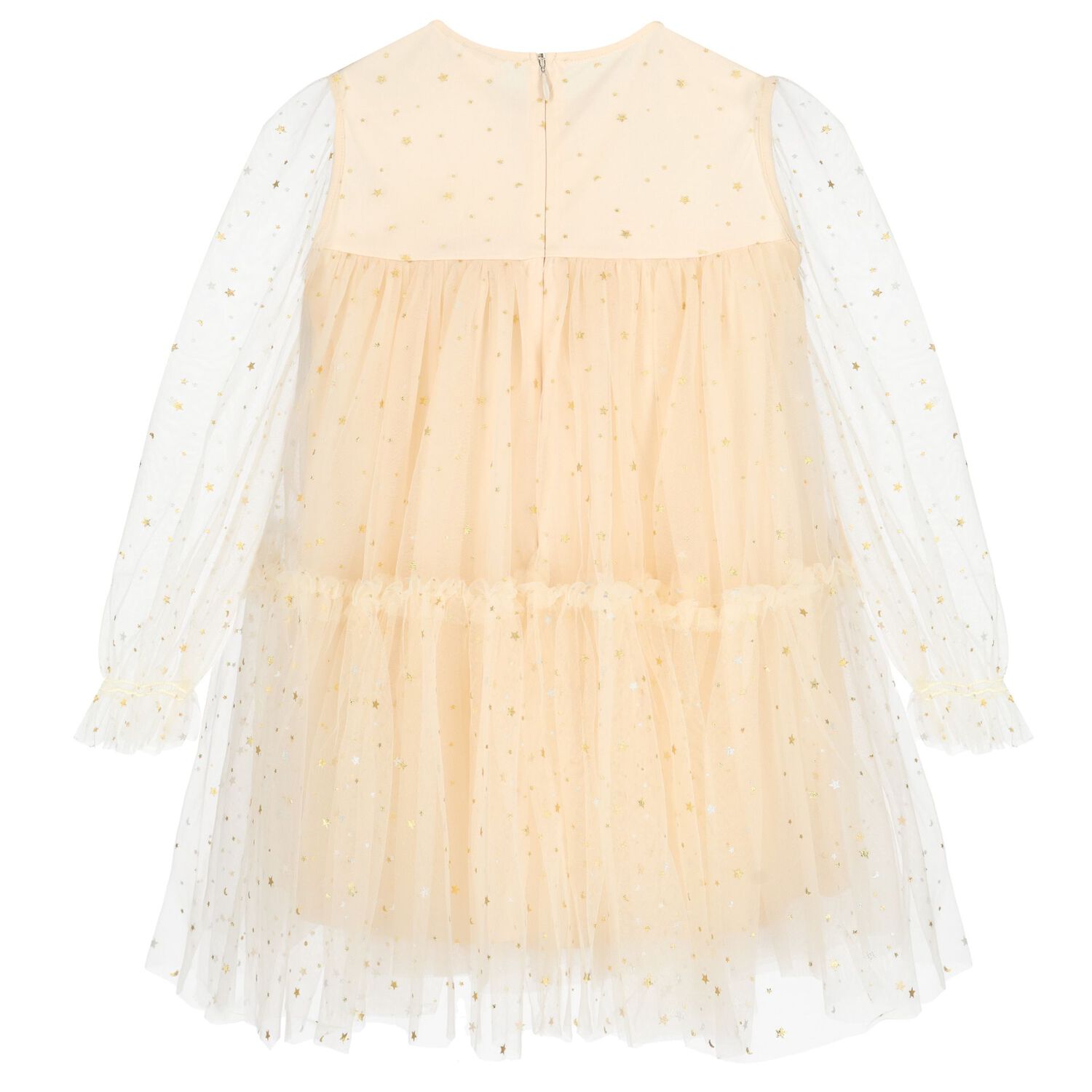 Girls Beige Stars Tulle Dress, 1, hi-res
