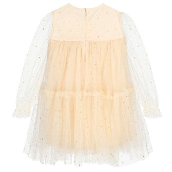 Girls Beige Stars Tulle Dress