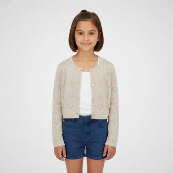 Girls Beige Knitted Cardigan