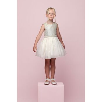 Girls Ivory & Gold Pearl Dress