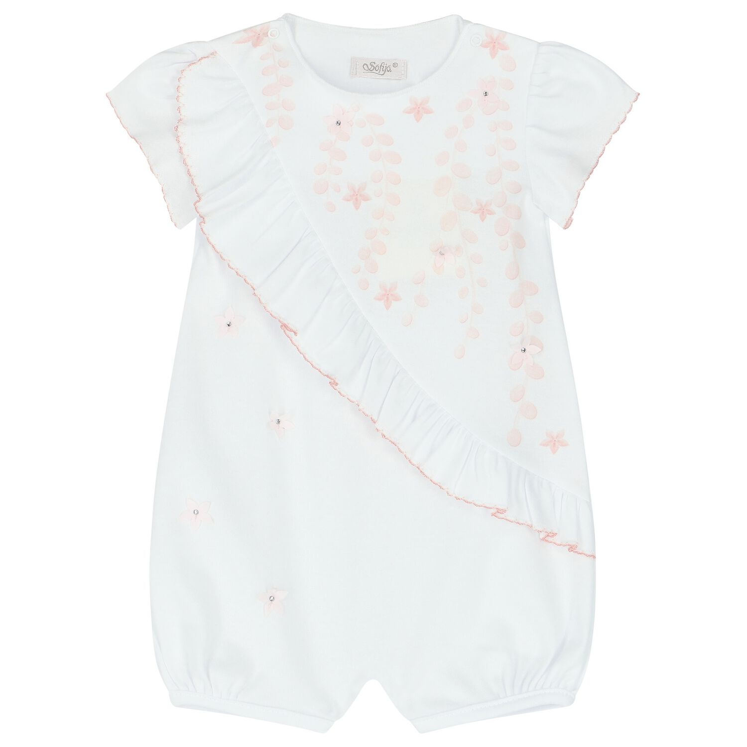 Baby Girls White Floral Romper, 1, hi-res image number null
