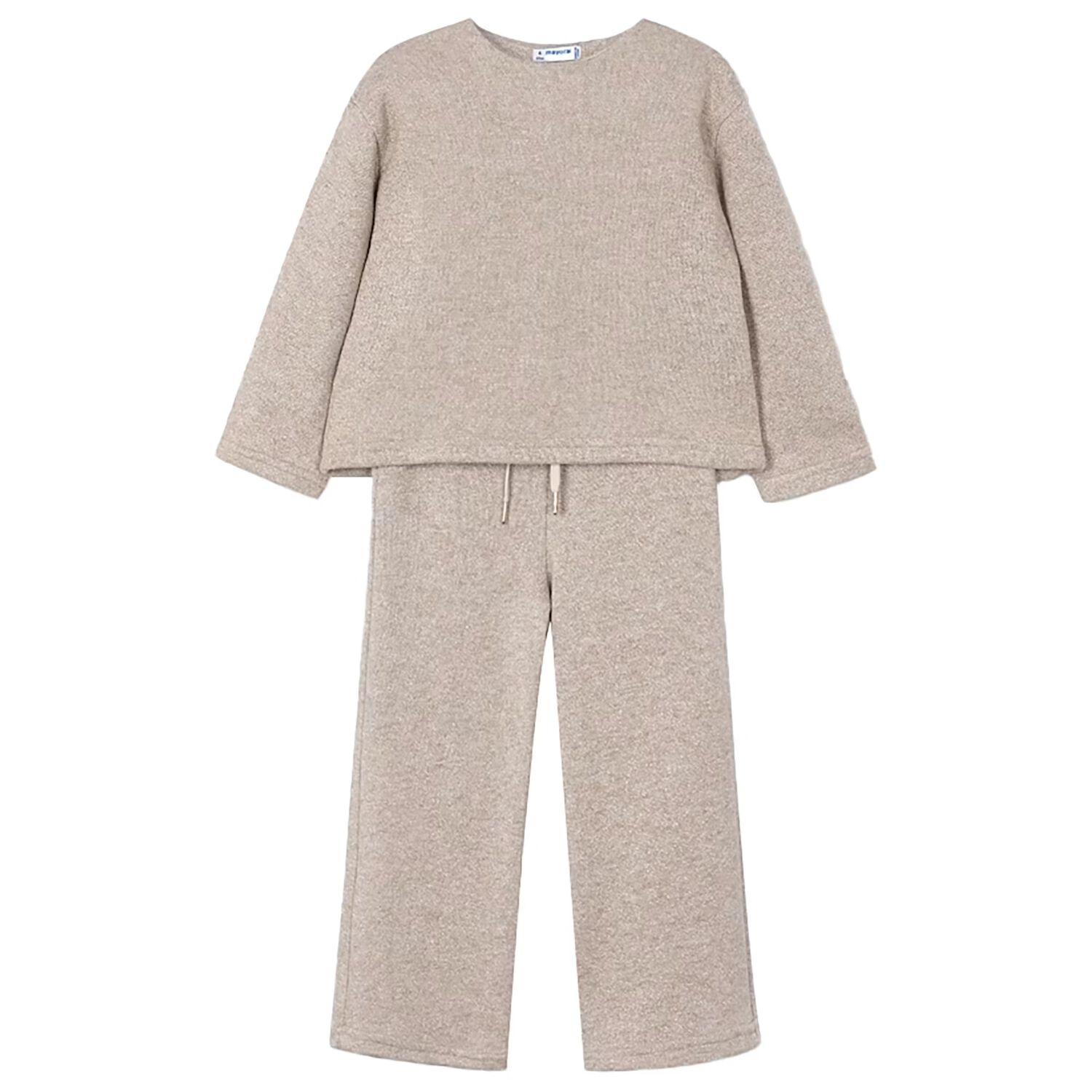 Girls Beige Knitted Trousers Set, 1, hi-res image number null