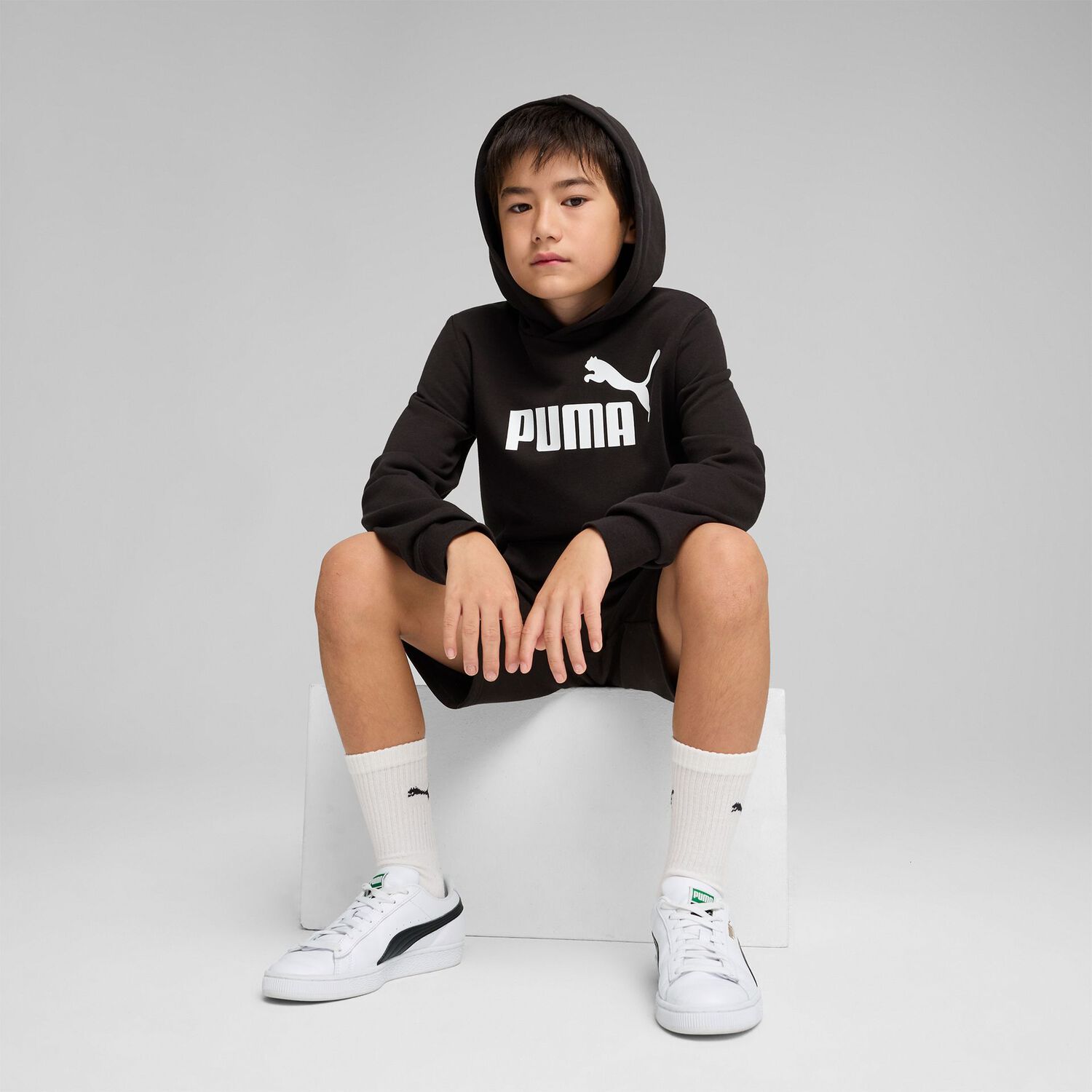 Boys Black & White Logo Hooded Top, 1, hi-res
