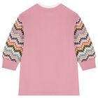 Girls Pink Zigzag Long Sleeve Dress, 1, hi-res