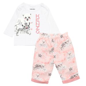Baby Girls White & Pink Logo Trousers Set