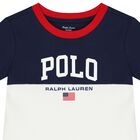 طقم شورت أولاد  بالشعار باللون الأبيض والكحلي, 1, hi-res