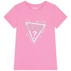 Girls Pink Glittery Logo T-Shirt, 2, hi-res