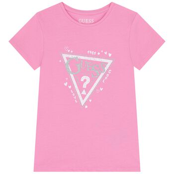 Girls Pink Glittery Logo T-Shirt