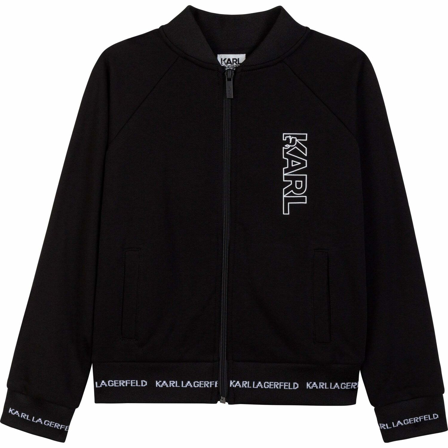 Boys Black Logo Zip Up Top, 1, hi-res