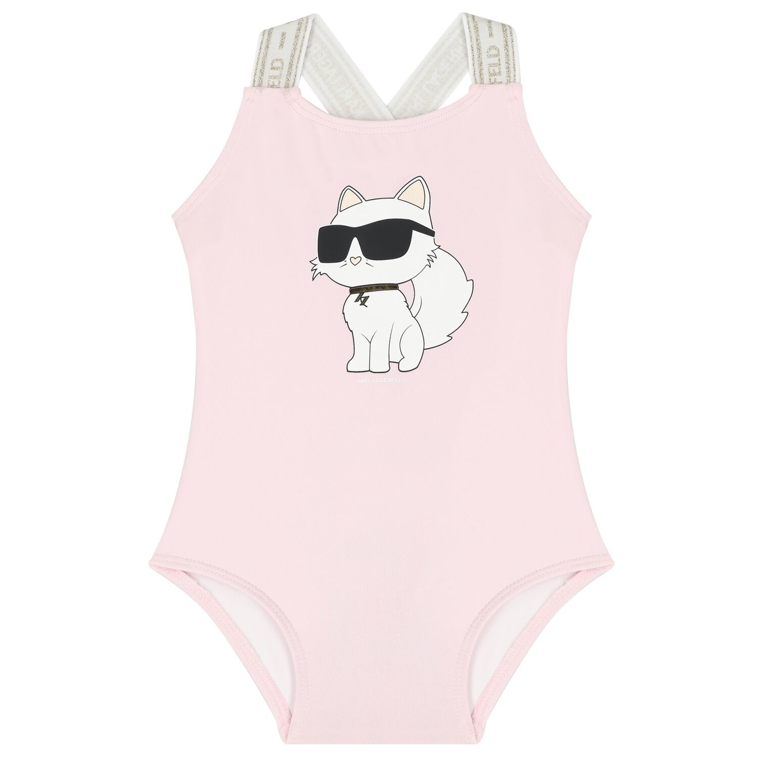 Girls Pink Logo Choupette Swimsuit, 1, hi-res image number null