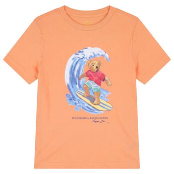 Boys Orange Teddy Bear Logo T-Shirt