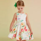 Girls Ivory Floral Satin Dress, 1, hi-res