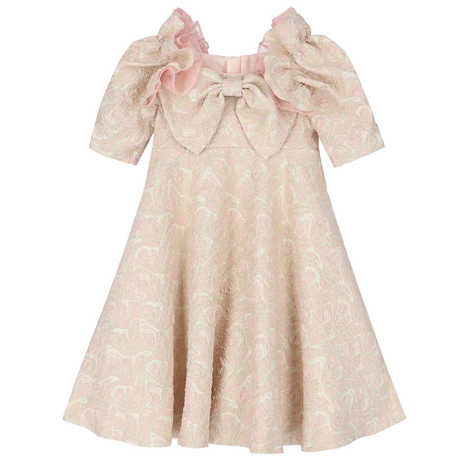 Junona Girls Pink & Gold Jacquard Dress | Junior Couture USA
