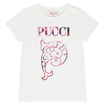 Younger Girls White Pesci Logo T-Shirt