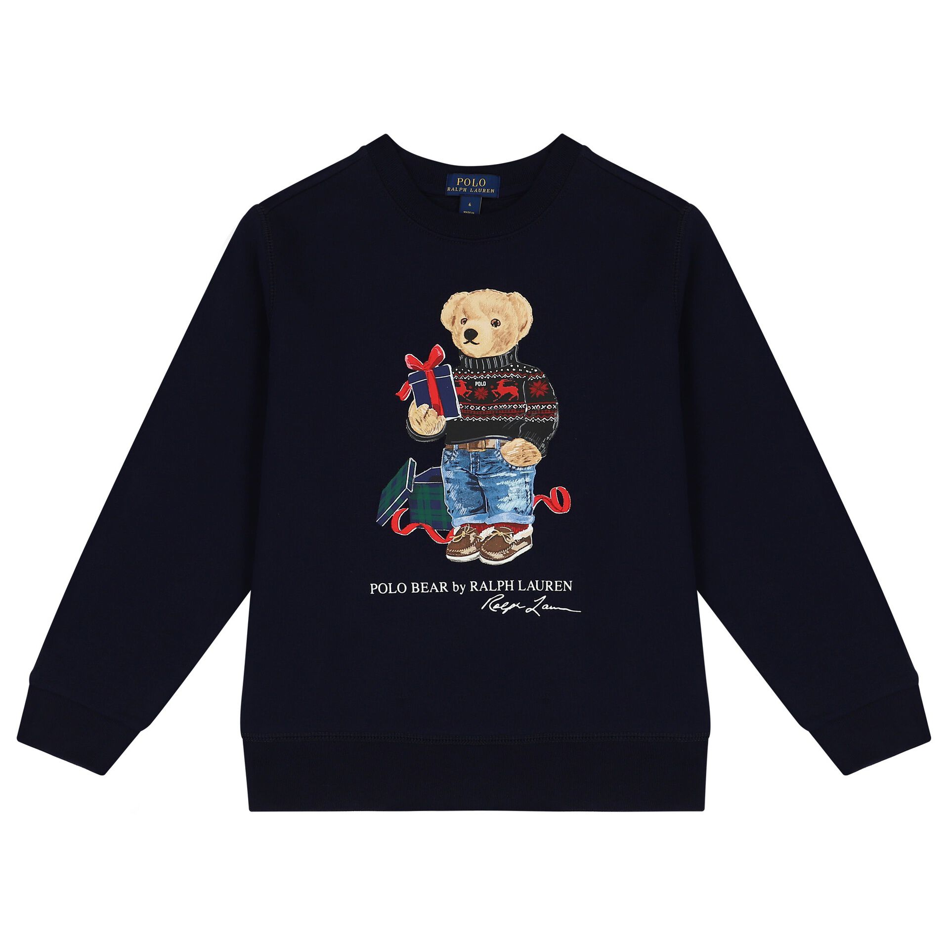 Ralph Lauren Boys Navy Blue Polo Bear Logo Sweatshirt Junior Couture USA