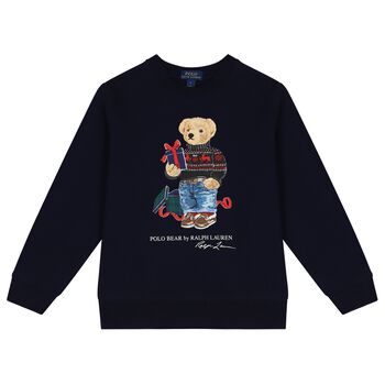 Boys Navy Blue Polo Bear Logo Sweatshirt