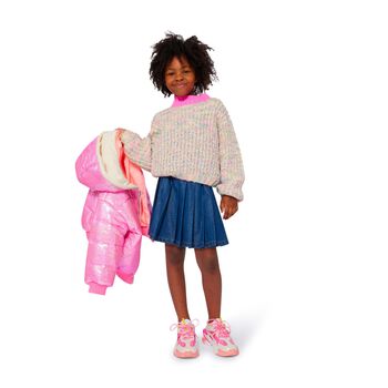 Girls Pink Hooded Sequin Puffer Jacket