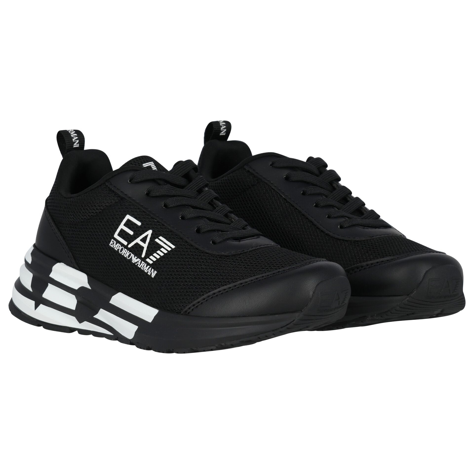 EA7 Emporio Armani Black White Logo Trainers Junior Couture