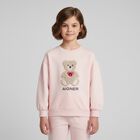 Girls Pink Teddy Bear Logo Sweatshirt, 2, hi-res