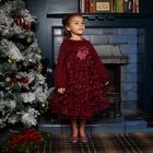Girls Burgundy 3D Flower & Sequin Tulle Margot Dress, 1, hi-res