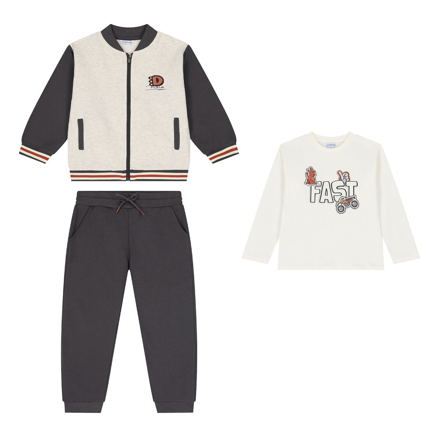 Boys Ivory, Grey & White Tracksuit Set (3 Piece), 1, hi-res